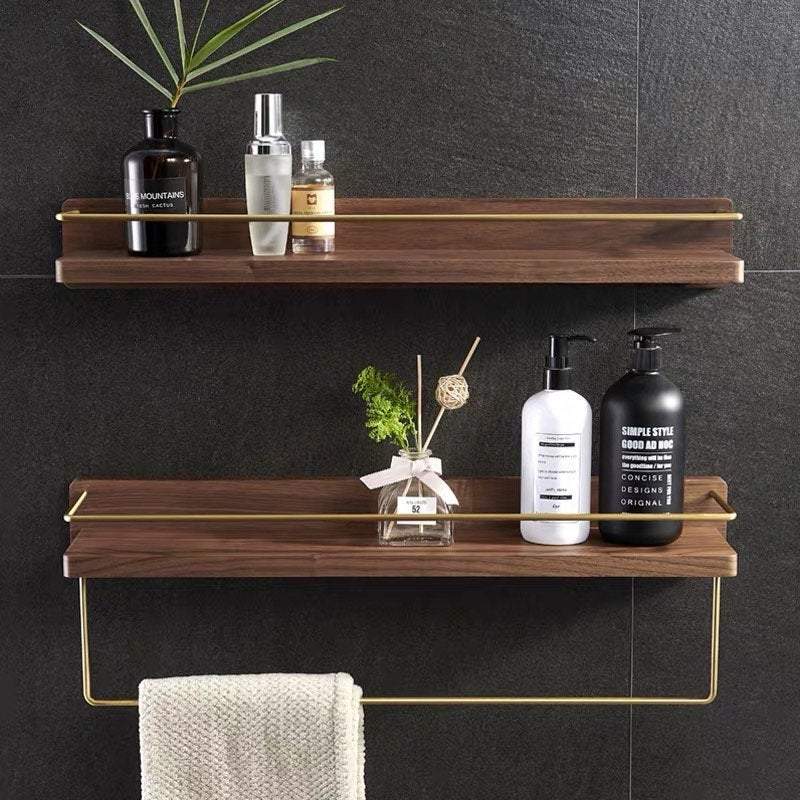 Modern Brass Toilet Paper Holder with Wooden Shelf — everdreamcraft