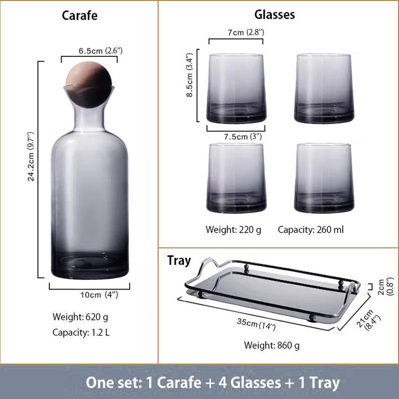Blue Grey Carafe Set with Glasses & Tray — everdreamcraft