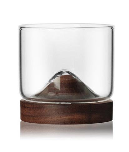 Mountain Peak Whiskey Glass With Wooden Base