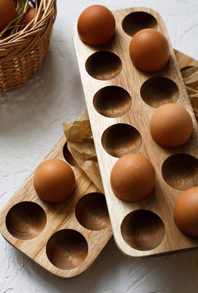 Acacia Wood Egg Tray Holder for 12 Eggs