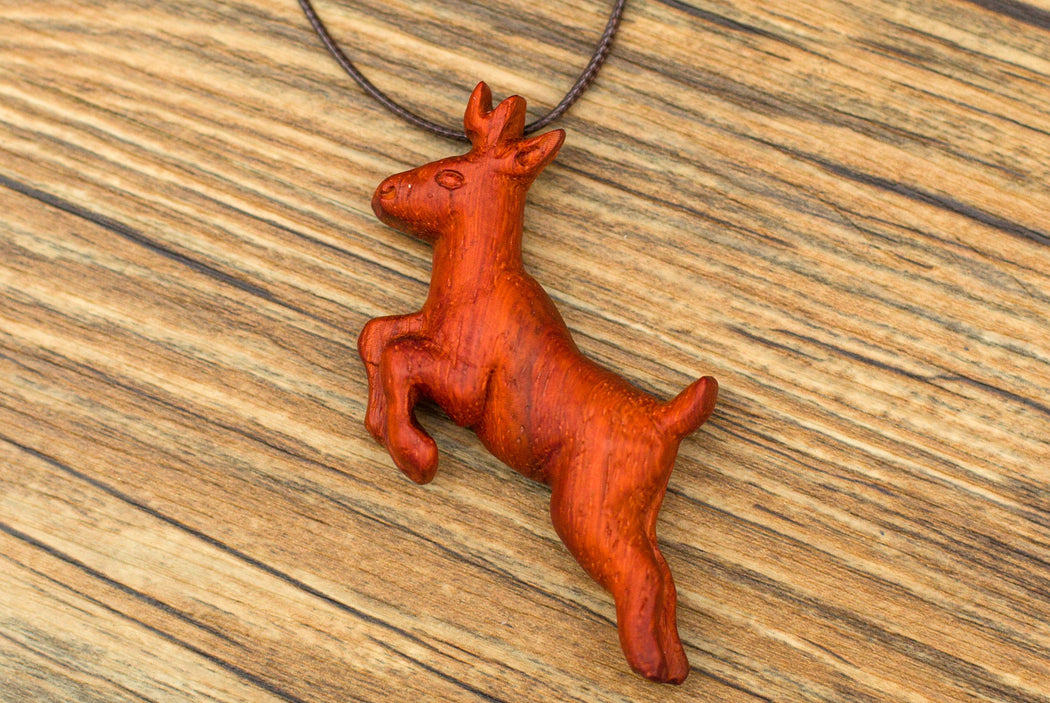 Hand-Carved Wooden Deer Pendant