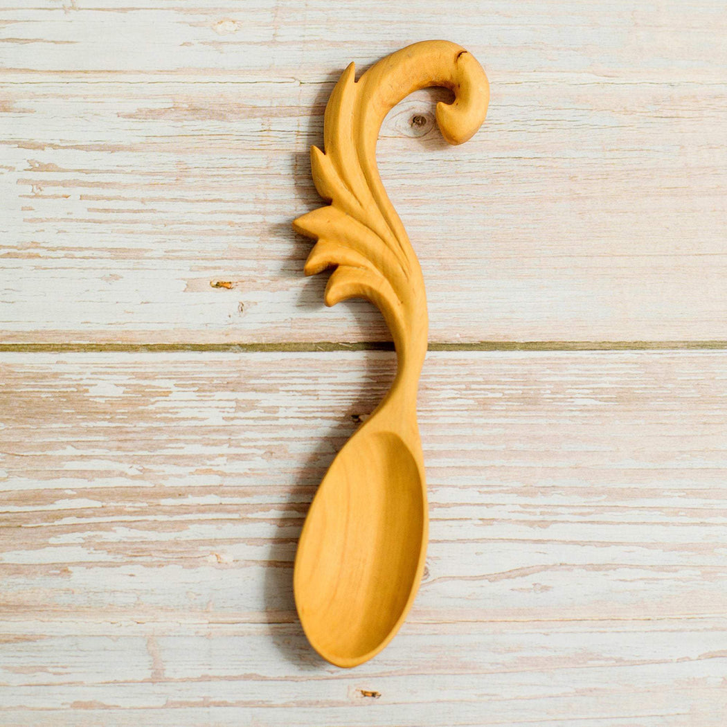 Hand Carved Feather Wooden Spoon