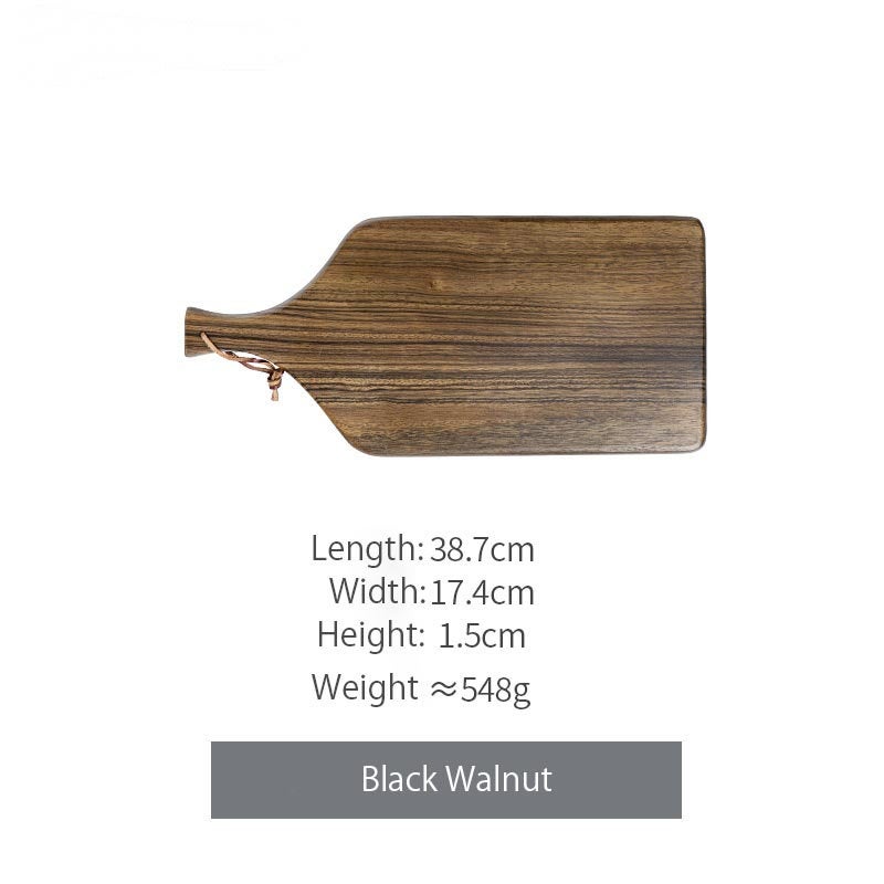 Acacia walnut cutting serving board with handle and leather tie