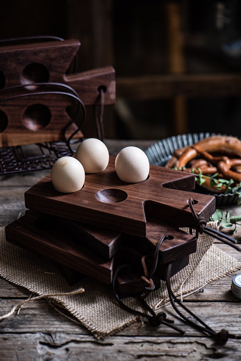 Double-Sided Wooden Egg Holder and Cutting Board