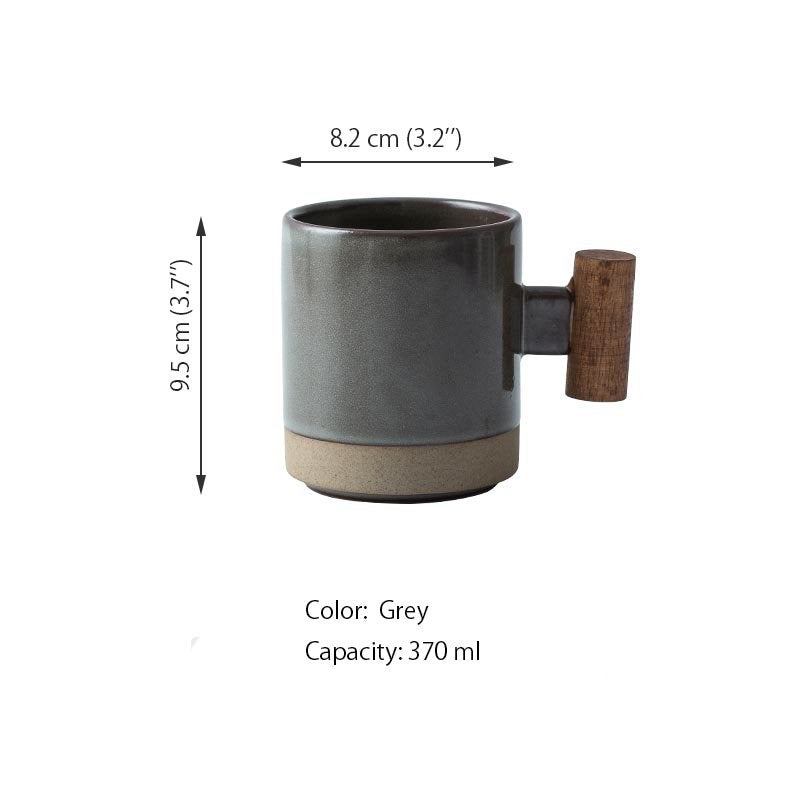 Speckled Ceramic Mug with Wooden Handle