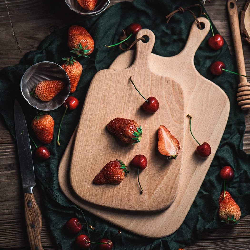 Paddle Cutting Board with Handle and Leather Tie