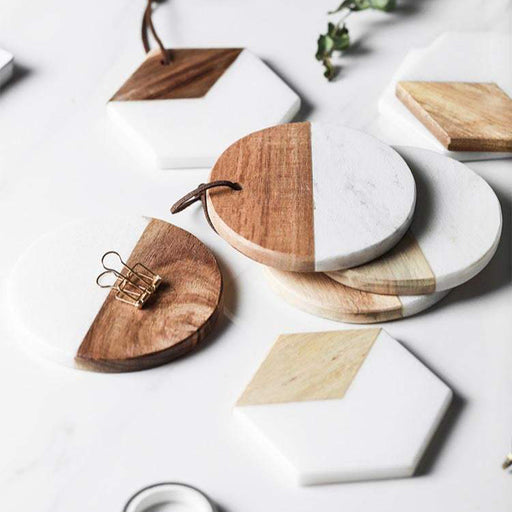 Marble and Wood Coaster Set of Four