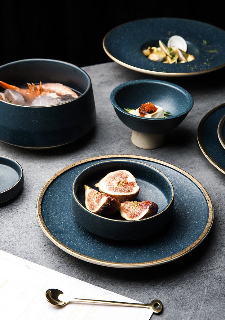 Ceramic Tableware Set Nordic Style Dinner Set Scandinavian-Inspired Ceramic Dinner Set With Golden Rim