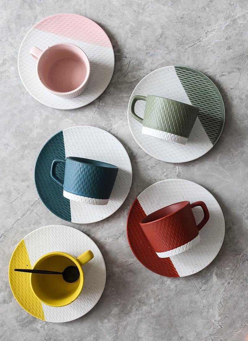 Colourful Ceramic Mug and Plate Set