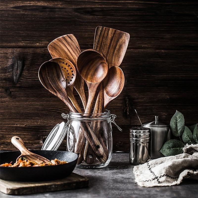 7 Pcs Wooden Kitchen Utensils in 2023  Wooden kitchen utensils, Wooden  kitchen, Rubber kitchen utensils